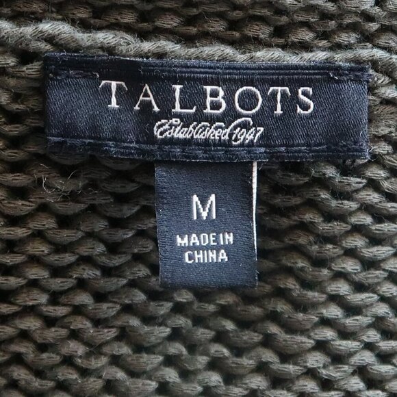 Talbots Military Green 100% Cotton Knit Tortoise Button Sweater Cardigan M - Picture 9 of 11
